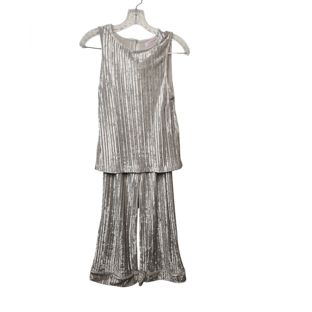 NWT JustFab Women's Vapor Blue Velvet Plisse Tank and Trouser Set Size XS